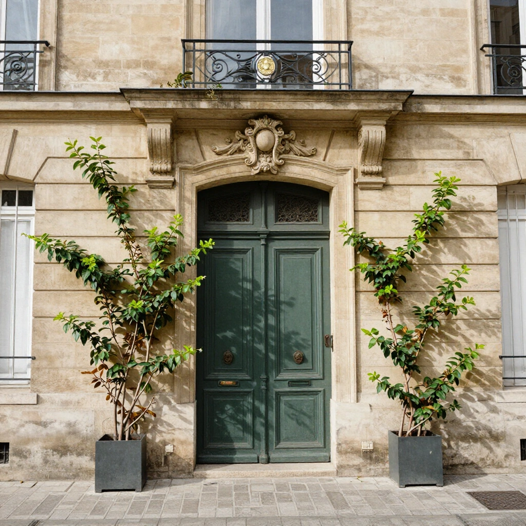 Cour pavee d un hotel particulier du Marais avec porte cochere ouverte